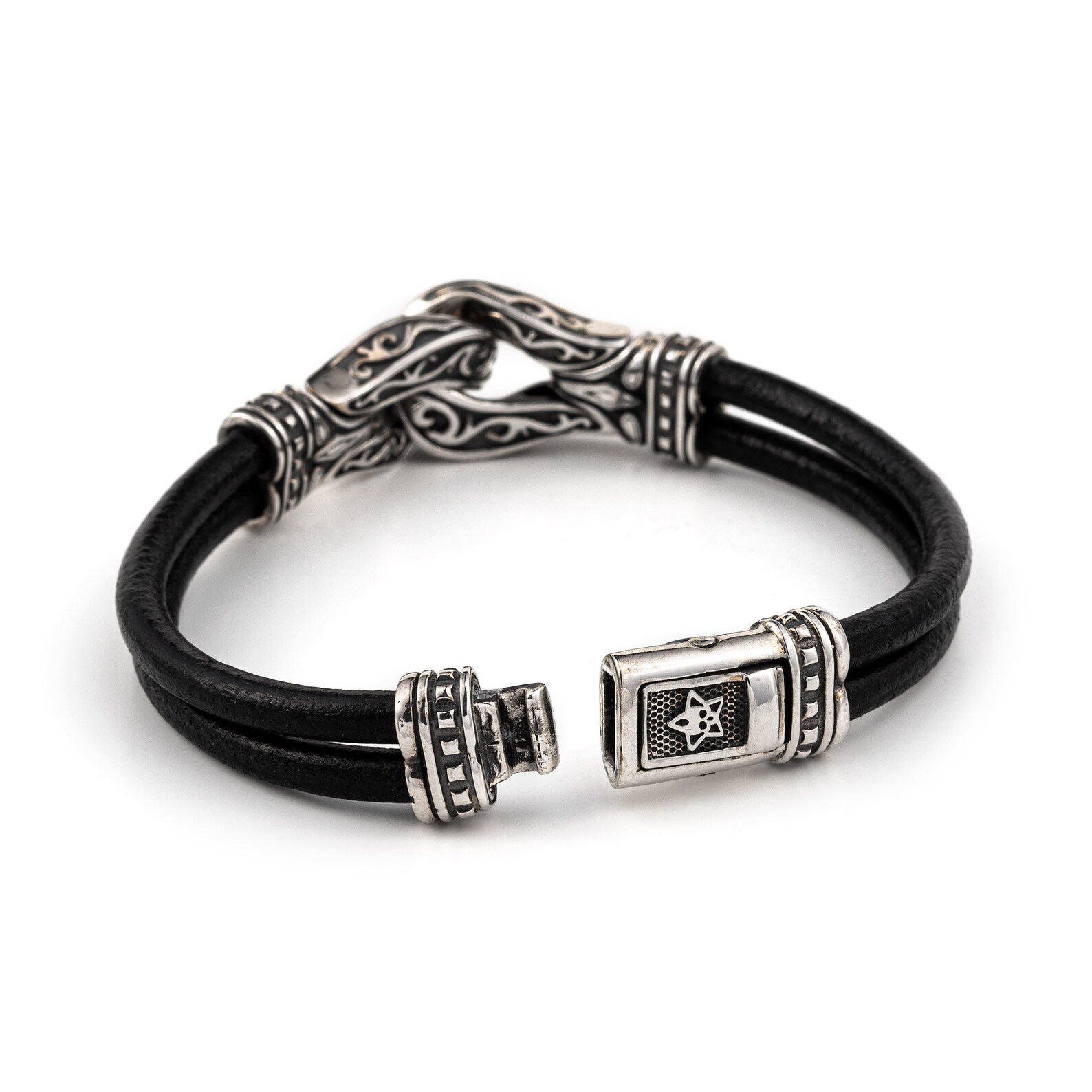 Hercules Bracelet Triple Row Leather Bracelet with Silver | Etsy