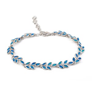 olive leaf bracelet, blue opal bracelet, leaf bracelet, greek link bracelet, greek goddess, gift for wife, boho bracelet, greek jewelry gift