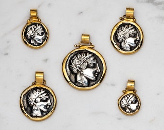 Antike Göttin Athene Goldanhänger - Schmuck der griechischen Göttin, Altgriechischer Anhänger, Athena Halskette, handgemachter griechischer Schmuck Geschenk