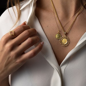 Athena Pendant in 14k Solid Gold, Gold Dainty Delicate Pendant, Ancient Coin Necklace, Gold Coin Pendant, Athena gold pendant, Greek jewelry