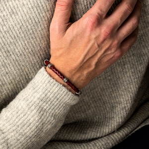 Greek key Leather bracelet, Braided Genuine Leather Bracelet, Meander Bracelet, Greek Jewelry, Mens Bracelet