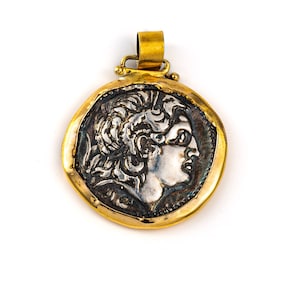 Alexander the Great Coin Pendant 14k solid Gold 925 Ancient Greek Sterling Silver Unisex men Valentine gift for her him