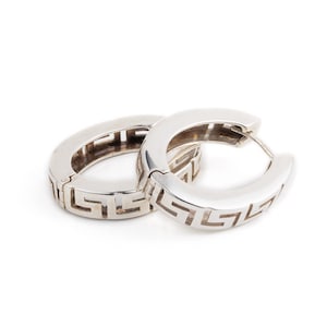 Meander Silver Greek Earrings, Greek Eternity Key Hoop Earrings, Ancient Greek Earrings, Greek Meander Hoop Earrings, Ancient Greek Jewelry