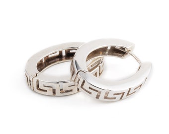 Meander Silver Greek Earrings, Greek Eternity Key Hoop Earrings, Ancient Greek Earrings, Greek Meander Hoop Earrings, Easter Gifts
