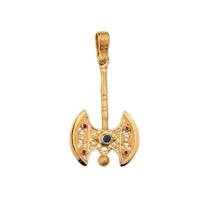 Axe Silver Pendant with Multicolor Zircon, Greek Double Axe Gold Pendant, Minoan Axe Pendant, Labrys Axe Pendant, Minoan Art, Ancient Greek