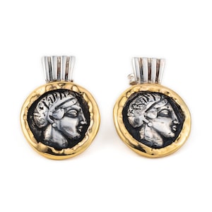 Greek Goddess Athena Coin Earrings 14K Gold & Silver Ancient greek coin earrings Athena earrings Antique earrings Ancient Greek Jewellery