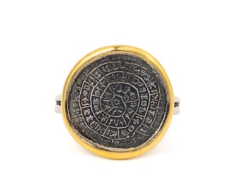 Phaistos disk silver gold ring, Vintage Phaistos disc ring, Ancient greek, Minoan disc ring Ancient symbol Greek mythology Adjustable ring