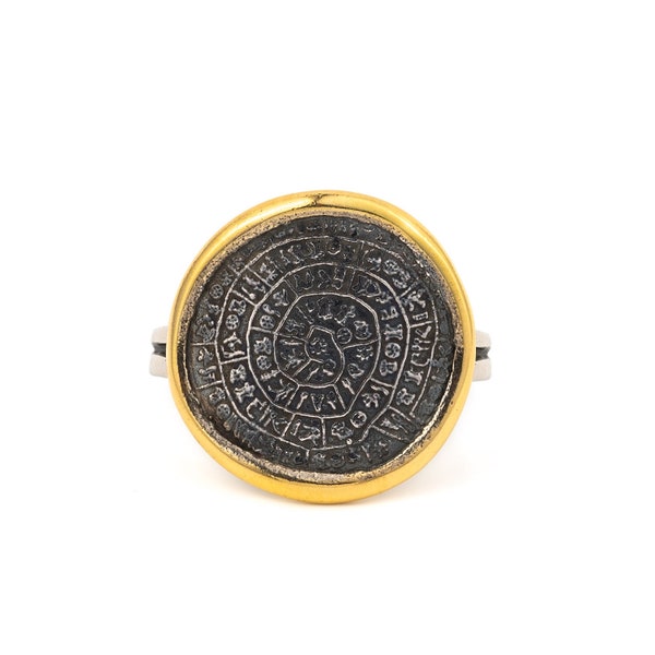 Phaistos disk silver gold ring, Vintage Phaistos disc ring, Ancient greek, Minoan disc ring Ancient symbol Greek mythology Adjustable ring