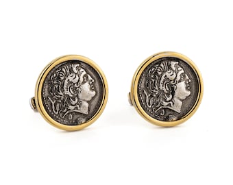 Alexander the Great cufflinks Ancient Greek coin, Greek gold plated cufflinks, Men's cufflinks, Ancient greek jewelry