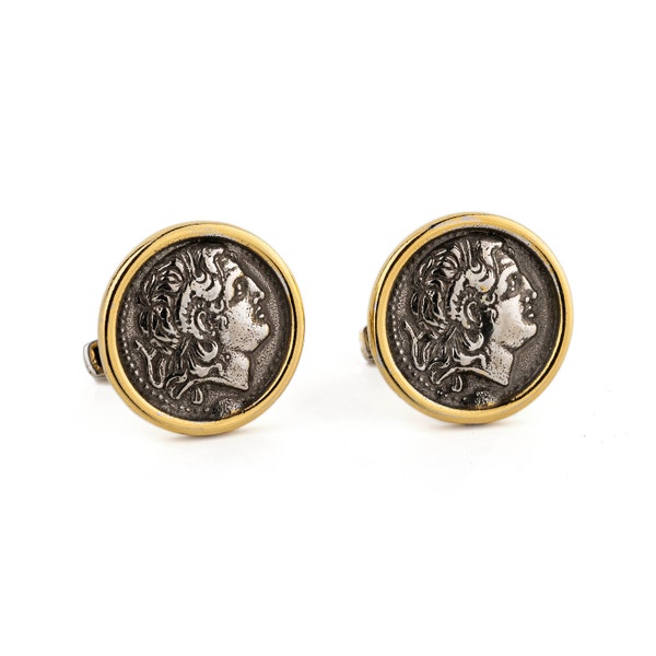 Alexander the Great cufflinks Ancient Greek coin, Greek gold plated cufflinks, Men's cufflinks, Ancient greek jewelry