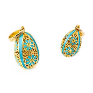 Filigree Egg Pendant, Gold Pendant With Enamel, Faberge Egg Pendant, Gift for Women, Greek Jewelry
