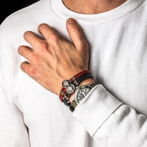Sterling Silber Alexander der Große Münzarmband, echtes Lederarmband, Geschenke für ihn, griechischer Schmuck, handgemachtes Herrenarmband