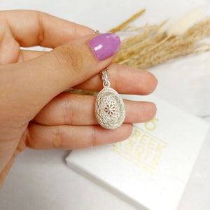 Flower Egg Pendant Necklace, Filigree Byzantine pendant, Greek Easter jewelry, Easter Gifts