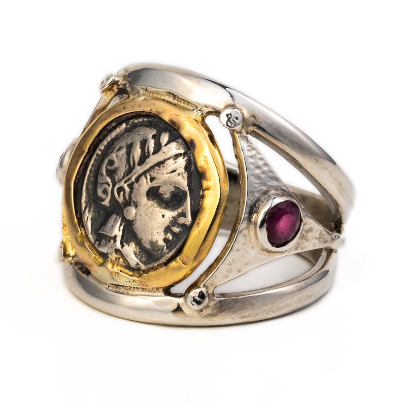 Greek Goddess Athena Coin Ring – 14K Gold Signet Ring, Museum-Inspired Jewelry, Athena Owl Ring, Ancient Coin Design, Greek Mythology Ring image 3