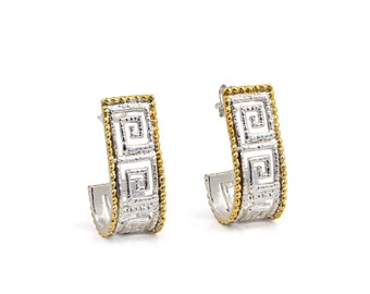Greek Key Earrings – Gold Plated Meander Earrings, Vintage Style Greek Jewelry, Handmade Gift from Greece, Unique Gift for Her