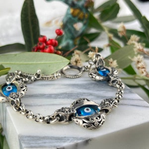 Evil eye bracelet Handmade sterling silver 925 with Byzantine style protection bracelet Good luck bracelet Link charm bracelet Greek jewelry