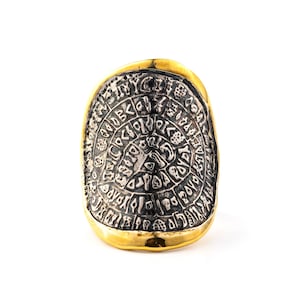 Phaistos Disc Ring in 14k Gold and Silver Phaistos Ring Ancient Greek Coin Ring Gift for Her Gift for wife Gold Statement Ring Greek jewelry