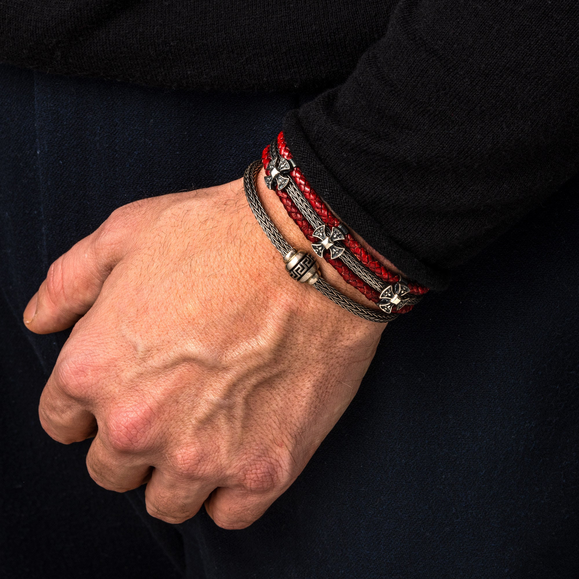 Cross Leather Bracelet for Men, Statement Cross Bracelet for Him