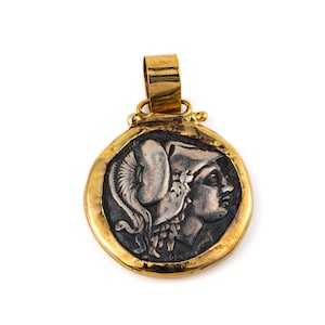 Athena Chalinitis Coin Pendant – 14K Gold 925 Sterling Silver, Ancient greek coin, Athena pendant, Antique pendant, Ancient Greek jewelry