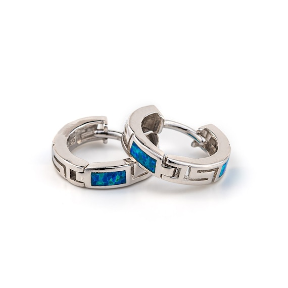 Orecchini pendenti a cerchio opale blu, orecchini a cerchio in argento Sterling, regali per lei, gioielli Birthstone, gioielli fatti a mano - Italia