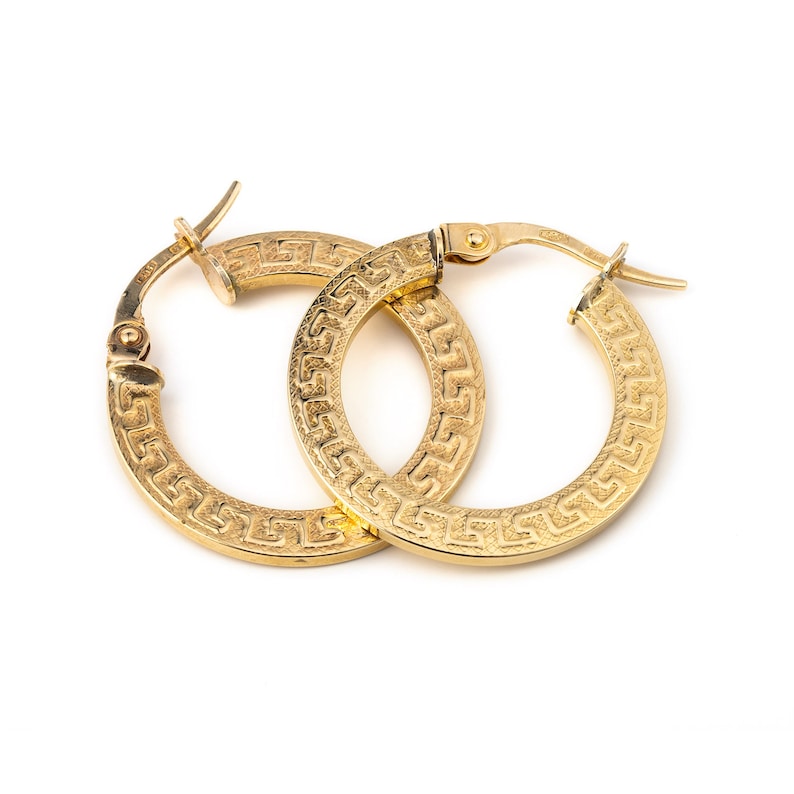 Greek Key Hoop Earrings in 14k Solid Gold Greek Key Earrings Etsy