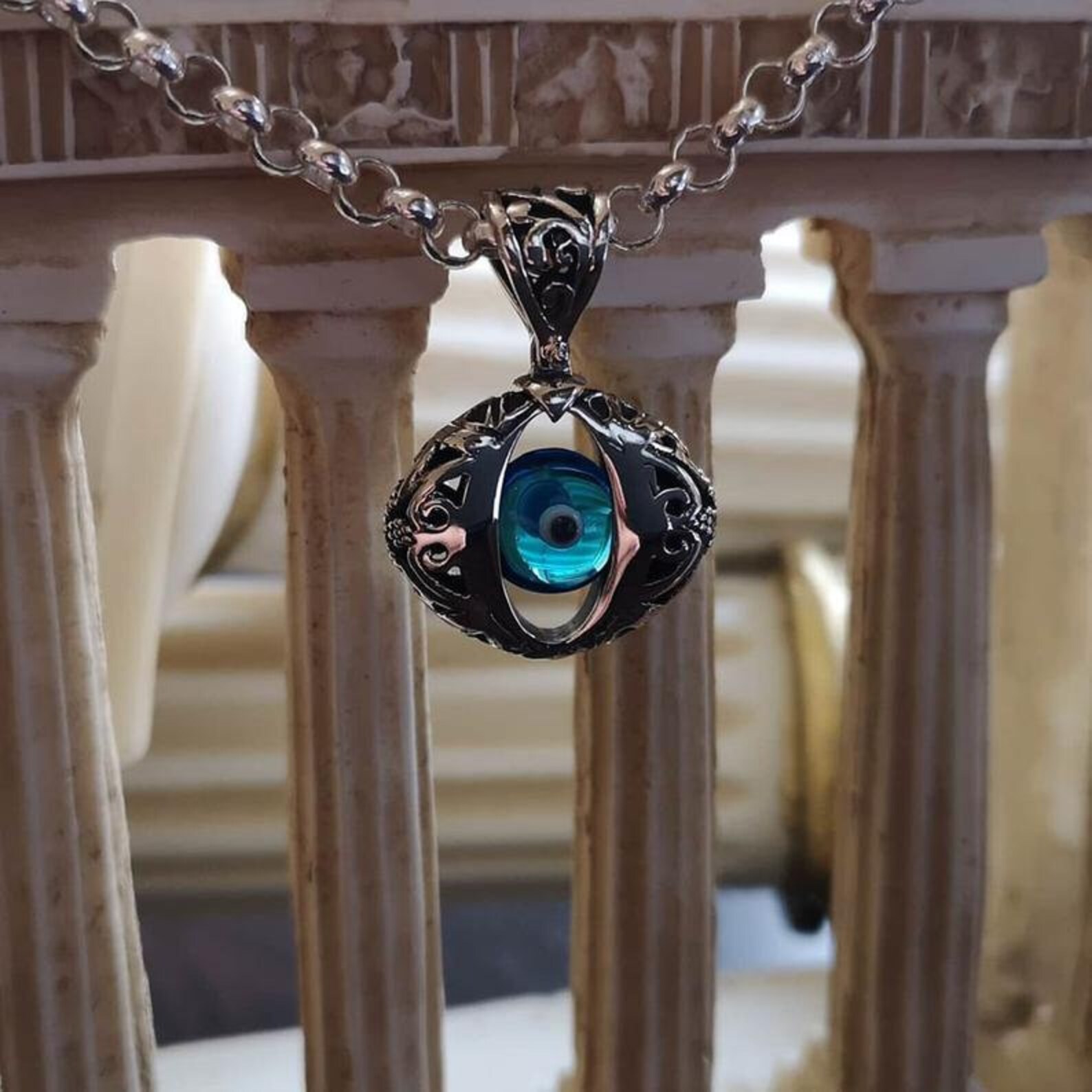 Evil Eye Pendant Necklace Handmade Sterling Silver With Byzantine Style ...