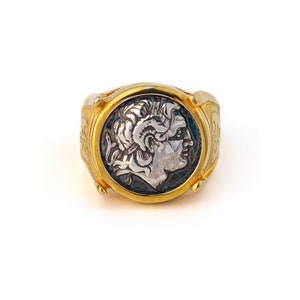 Ancient Greek Coin Alexander Coin Silver and Gold plated Ring, Alexander The Great Ring, Coin Signet Ring, Alexander Ring, Greek Jewelry