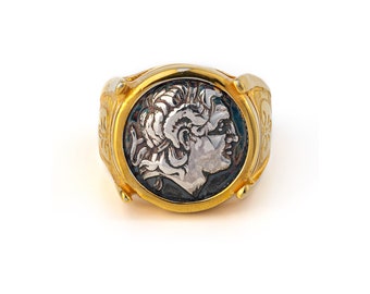 Ancient Greek Coin Alexander Coin Silver and Gold plated Ring, Alexander The Great Ring, Coin Signet Ring, Alexander Ring, Greek Jewelry