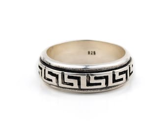 Porte-clés grec méandre - Bague en argent sterling oxydé, bague symbole de l'infini, bijoux grecs anciens, bague grecque faite main, motif méandre
