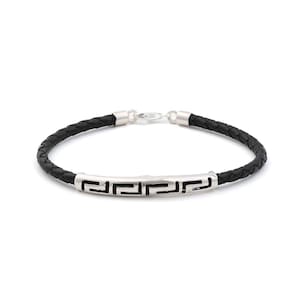 Meandros Greek Key Leather Bracelet in Silver, Greek Key Bracelet, Meander Bracelet, Ancient Greek, Greek Bracelet, Handmade Greek Jewelry