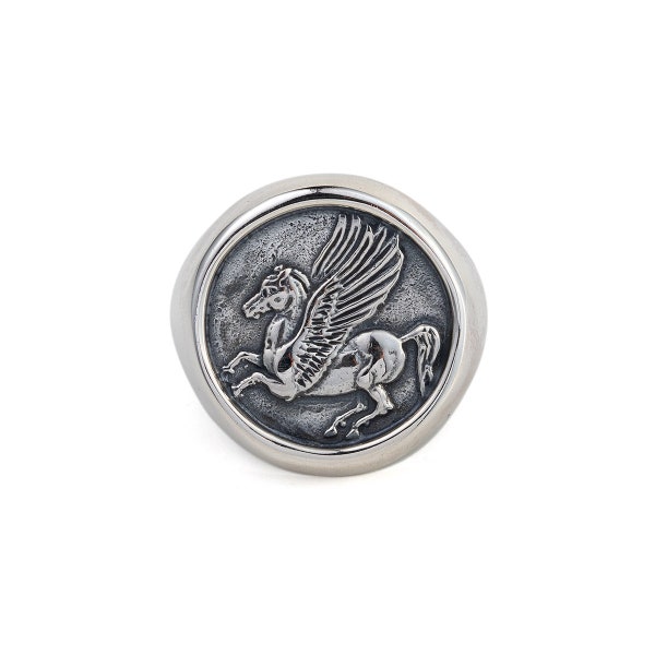 Bague en argent Pegasus, bague de mythologie grecque, bague de cheval, bague de pièce de monnaie, bague pour homme, bijoux grecs