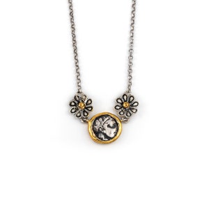 Goddess Athena Necklace with Rosettes in 14k solid Gold, Coin Necklace, Ancient Greek Jewelry, Antique Necklace