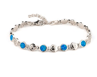 Greek Spiral Silver Bracelet Fire Rainbow Opal Circle Of Life - Griechische Spiral Armband - Bracelet Grecque - Greek Jewelry