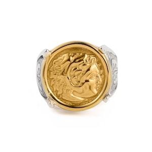 Hercules Coin Silver and Gold plated Ring, Alexander The Great Ring, Coin Signet Ring, Greek Ring, Alexander Ring, Ancient Greek Jewelry