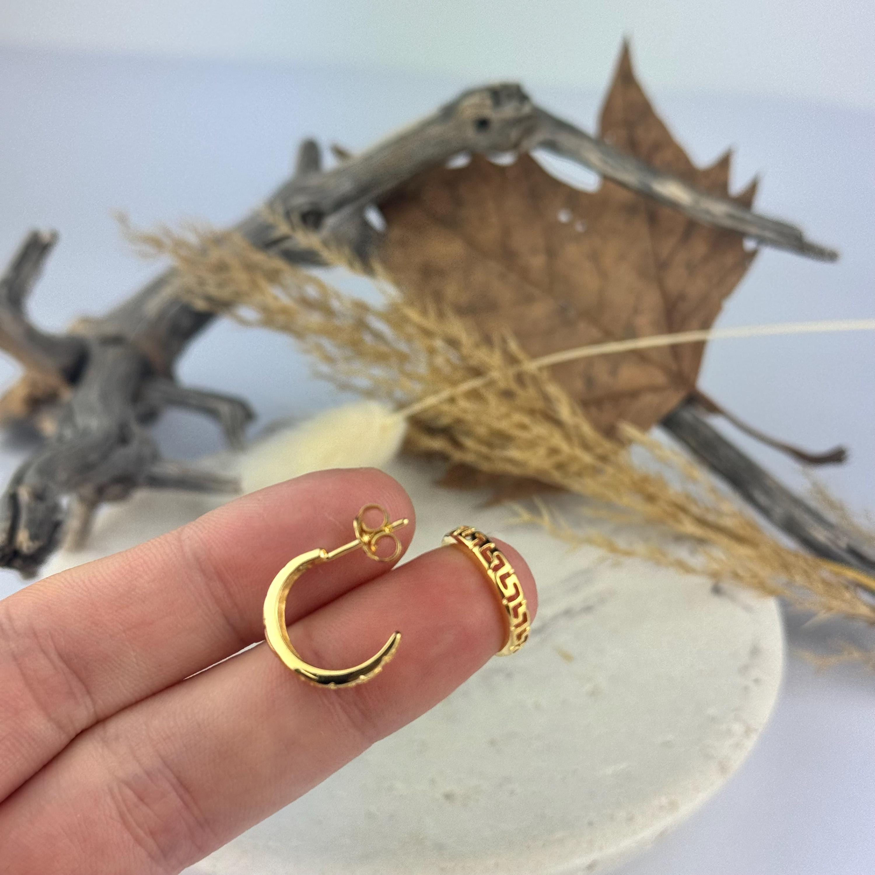 Orecchini A Cerchio Vintage Grandi In Oro 18 Carati, Motivo A