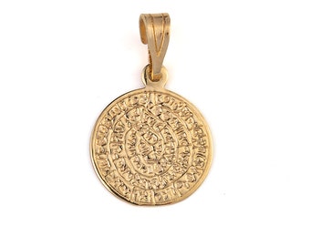 Phaistos Disc Pendant, Solid Gold Pendant, Ancient Greek Coin, Minimal Pendant, Tiny Gold Pendant, Greek Jewelry, Gift for Her