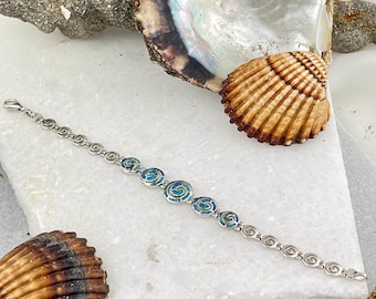 Spiral Blue Opal Silver Bracelet – Opal Jewelry, Spiral Bracelet, Greek Silver Bracelet, Handmade Opal Bracelet, Dainty Silver Bracelet