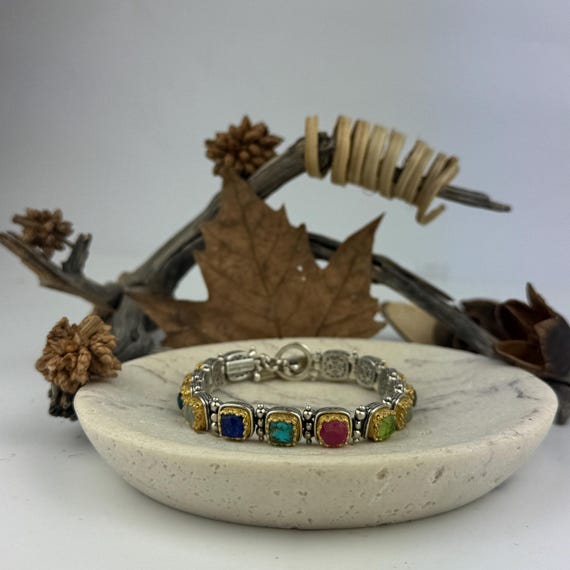 Multi Precious Gemstone Byzantine Bracelet – Handmade Sterling