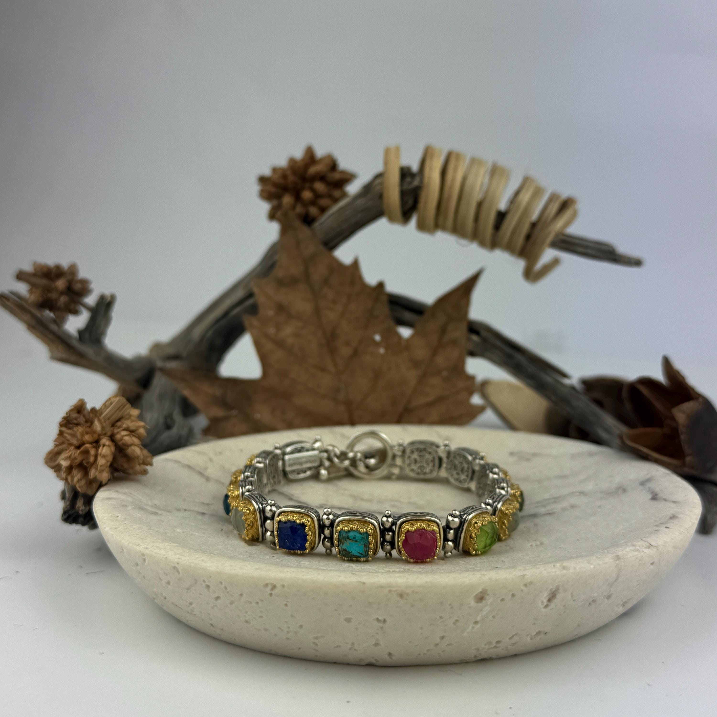 Multi Precious Gemstone Byzantine Bracelet – Handmade Sterling