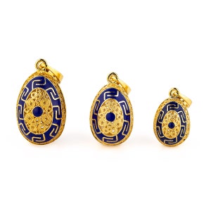 Meander Filigree Egg Pendant Necklace with Enamel in Sterling Silver Gold Plated, Faberge egg pendant, Greek jewelry, Easter Gift