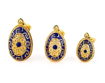 Meander Filigree Egg Pendant Necklace with Enamel in Sterling Silver Gold Plated, Faberge egg pendant, Greek jewelry, Easter Gift