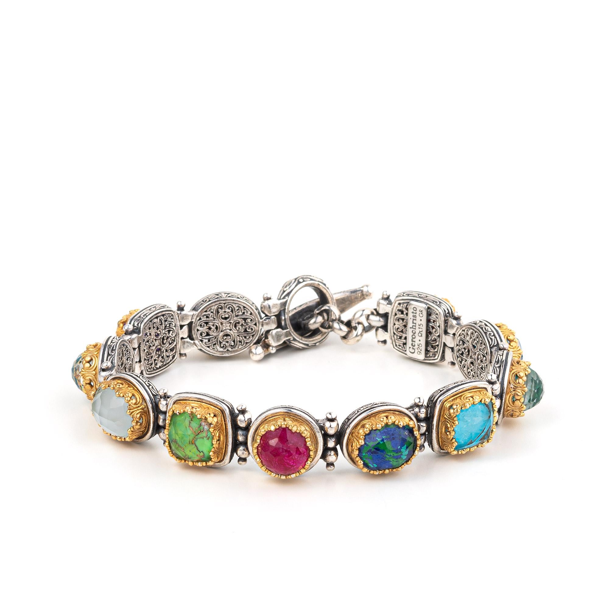 Multi Precious Gemstone Byzantine Bracelet – Handmade Sterling