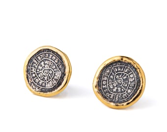Phaistos Disc Earrings in 14k Yellow Solid Gold Phaistos Earrings Ancient Greek Coin Gift for Her Christmas Gifts Greek jewelry