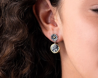 Flower Goddess Athena Earrings – 14K Gold & Silver Ancient Greek Coin Jewelry, Athena Inspired Antique Vintage Earrings, Handmade Gift
