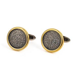 Phaistos disc silver cufflinks, Greek coin cufflinks, Antique coin cufflinks, Greek Cufflinks, Mens birthday gift, Ancient Greek Jewelry