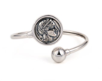 Athena Goddess coin bracelet, Sterling Silver Cuff Bracelet, Athena Bracelet, Ancient Greek Coin, Greek Goddess, Ancient Greek jewelry