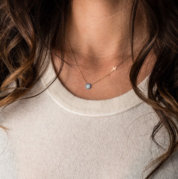 Greek eye and cross necklace sale