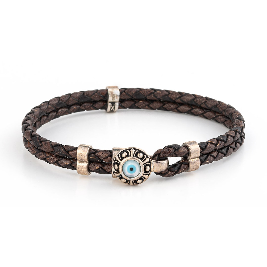 Evil Eye Leather Bracelet, Handmade Men's Bracelet, Good Luck