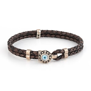 Bransoletka skórzana Evil Eye, ręcznie robiona męska bransoletka, bransoletka na szczęście, bransoletka na oko, grecka biżuteria, prezent dla niego, prezent dla chłopaka