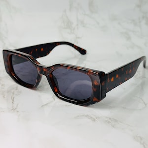 Okulary przeciwsłoneczne w stylu vintage, prostokątne, z szylkretu, UV400, retro, grube, brązowe, kwadratowe, unisex, modne, modne, prezentowe, stylowe okulary przeciwsłoneczne